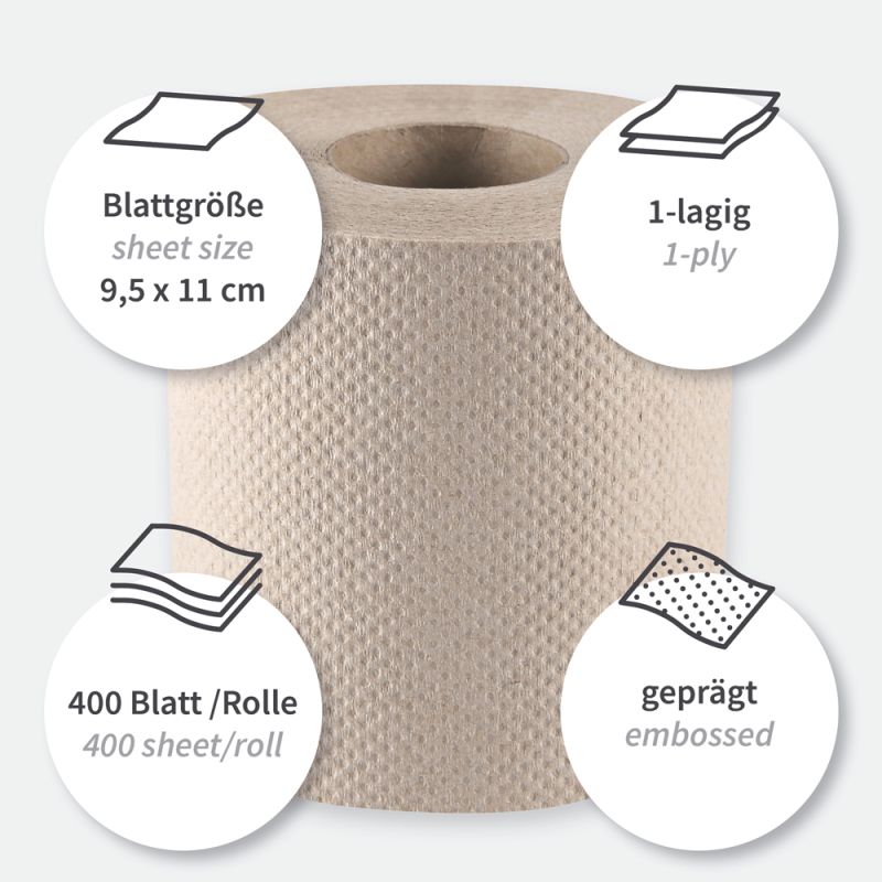 Toilettenpapier, Kleinrolle, 1-lagig | Recyclingpapier 64 Rol- 315 Blatt