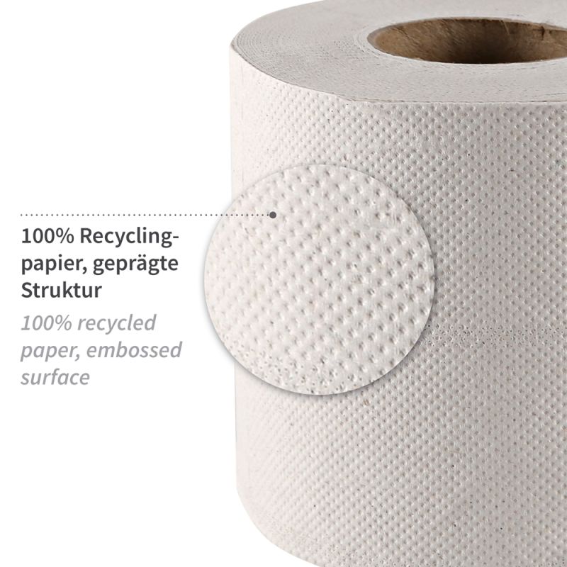 Toilettenpapier, Kleinrolle, 3-lagig | Recyclingpapier 250Blatt RC Öko 64 Rol.