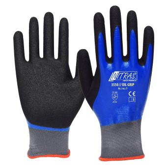 NITRAS OIL GRIP, Nylonhandschuhe, grau, mit zweifacher Beschichtung 3550