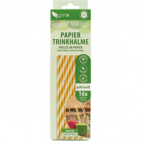 Trinkhalme Papier 16er 8mmx20cm gelb weiß