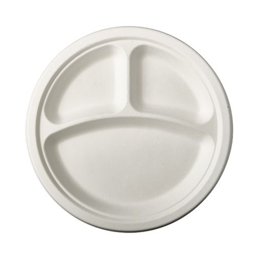Teller Zuckerrohr Pure 3-geteilt Ø 23 cm, 2 cm weiss 50 Stück