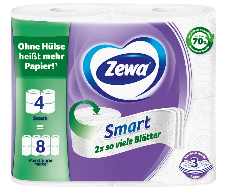Zewa Toilettenpapier Smart 3 lagig 4 Stück à 300 Blatt Topa WC-Papier Klopapier