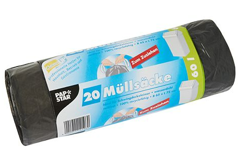 Müllsäcke zum Zuziehen, 60 Liter, grau, H 75 x B 65 cm 20Stk