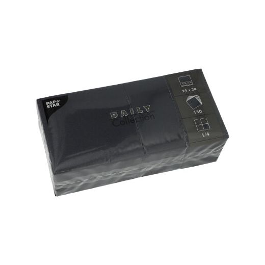 Servietten "DAILY Collection" 1/4-Falz 24 x 24 cm schwarz 150stk 3lg