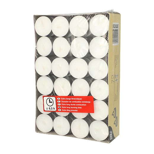 Teelichte mit langer Brenndauer · 6,5 h · weiss · Ø 39 mm · 17,5 mm 72stk