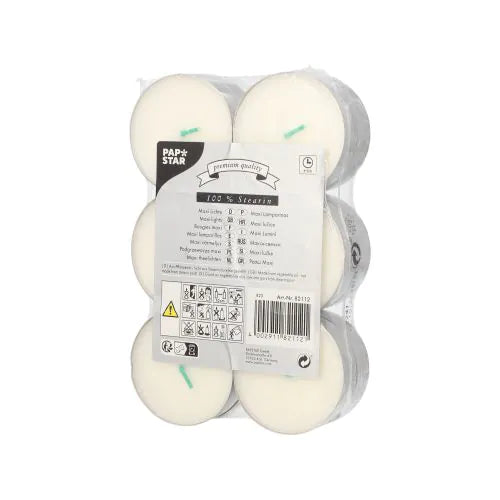 12xMaxi-Teelichter aus 100% Stearin mit grünem Docht