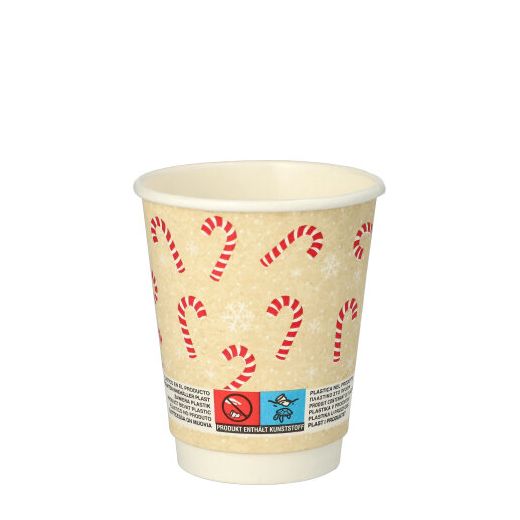 Pappbecher "pure" 0,2 l "Candy Canes" Glühweinbecher 25er Stange Thermobecher Doppelwandig