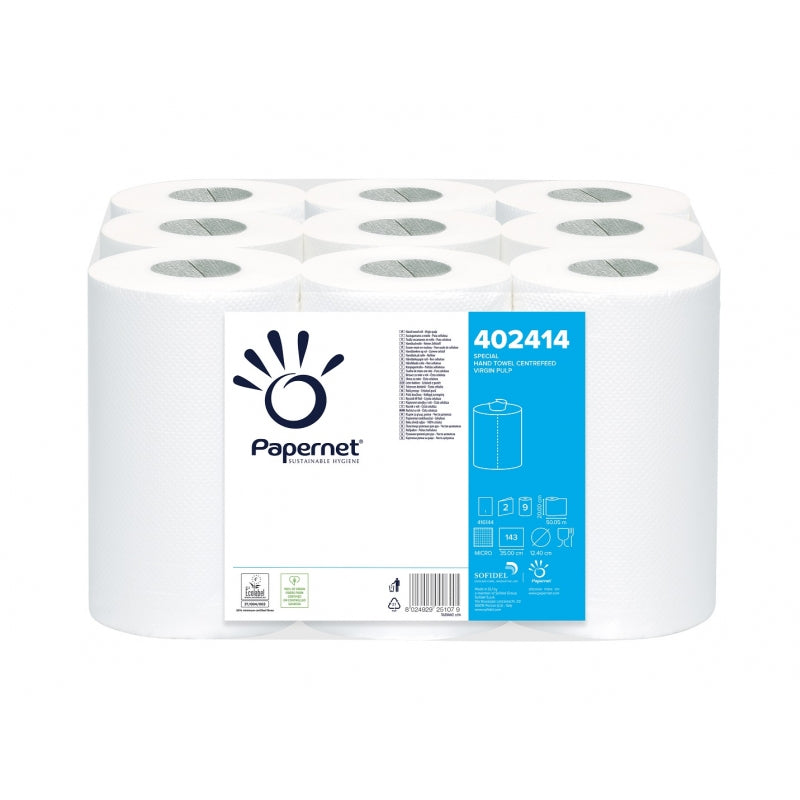 Papernet Centrefeed Handtuchrollen Innenabrollung 20 cm breit, 2-lagig, Zellstoff, weiß, 50 Meter 9.Rol