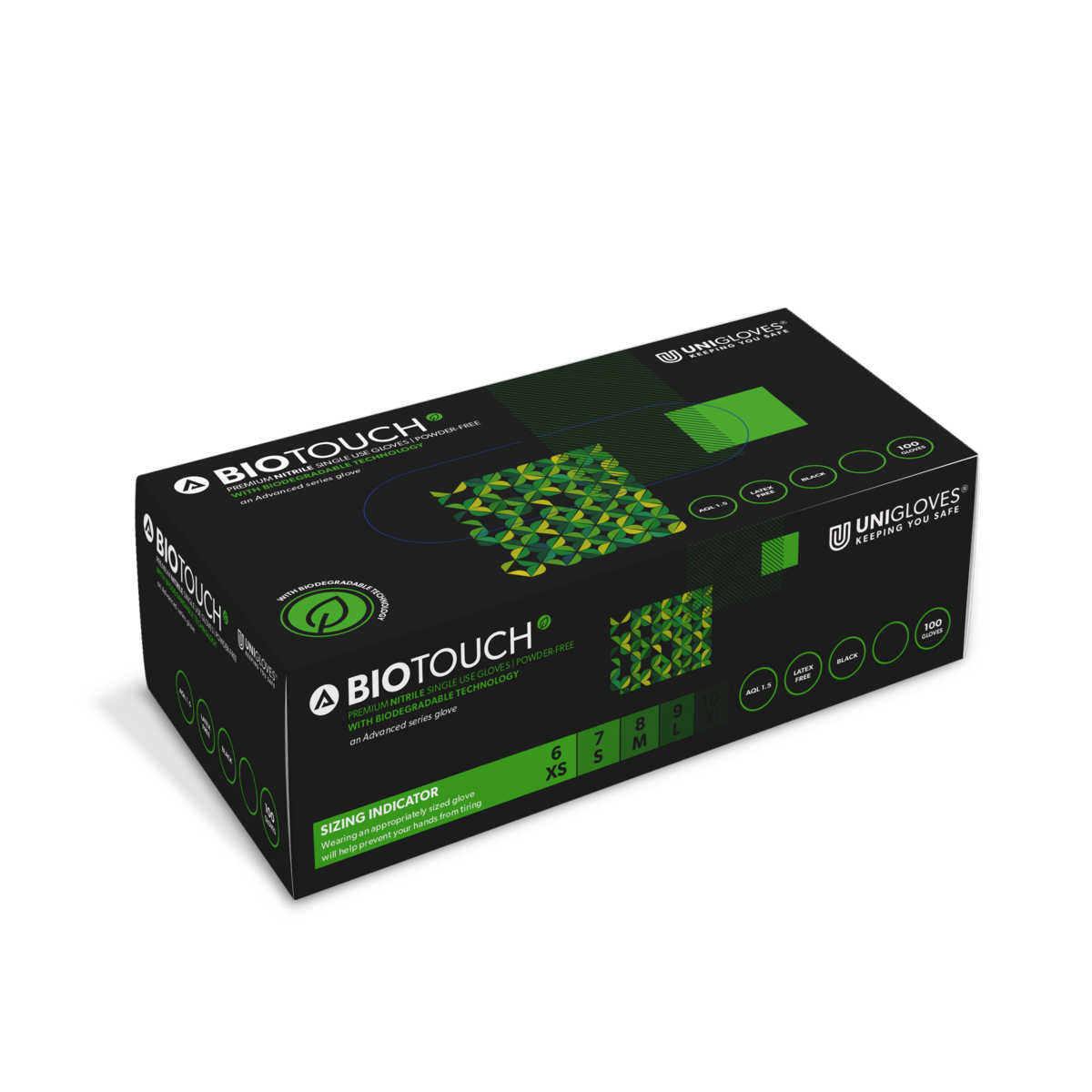 Nitrilhandschuhe weiß Einmalhandschuh S/M/L Latexfrei 100Stk Handschuh Unigloves UNIGLOVES BIO TOUCH BLACK