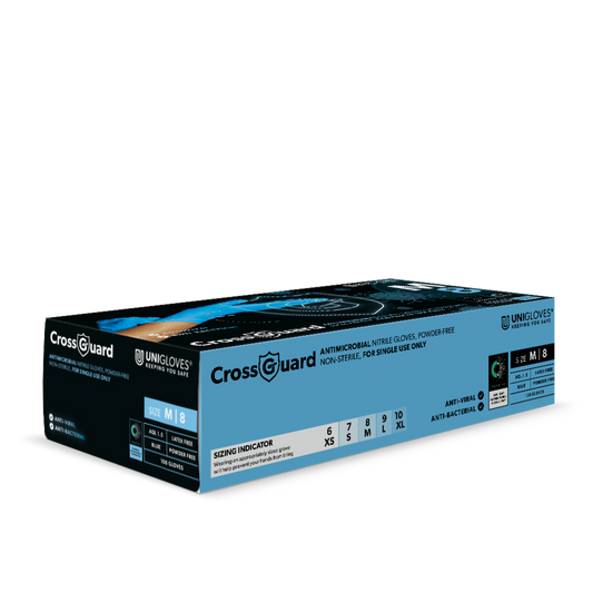 Einmalhandschuhe Unigloves CROSSGUARD Blue XS-XL Puderfrei Einweg 100 Stk. Antimikrobielle