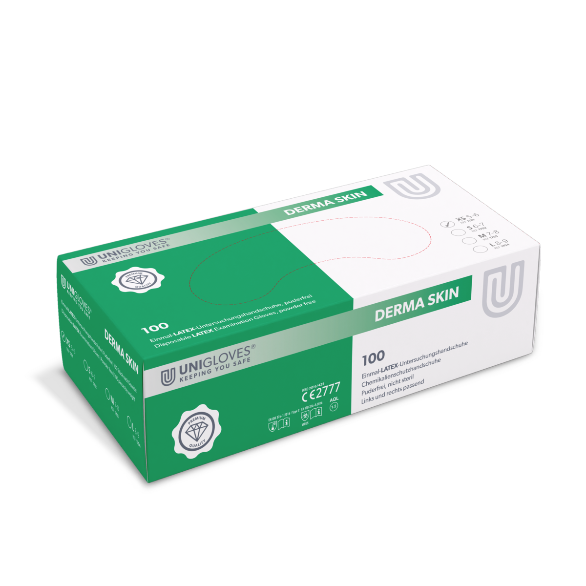 derma skin handschuhe UNIGLOVES DERMA SKIN® Einmalhandschuh Latex XS-XL Puderfrei Transparen – AS Hygiene
