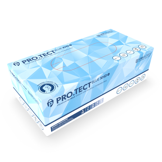 UNIGLOVES® PRO.TECT BLUE XHD+ 100Stk Einmalhandschuh GRIP puderfrei, unsteril, extra (Kopie)