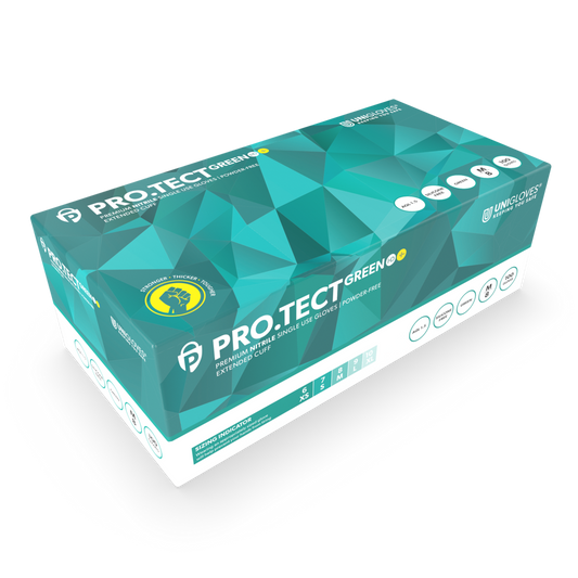 UNIGLOVES® PRO.TECT GREEN HD+ 100Stk Einmalhandschuh GRIP puderfrei, unsteril, extra