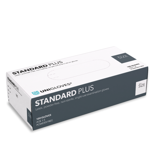 UNIGLOVES STANDARD PLUS Einmalhandschuh Latex XS-XL Puderfrei Transparent Handschuhe 100Stk.