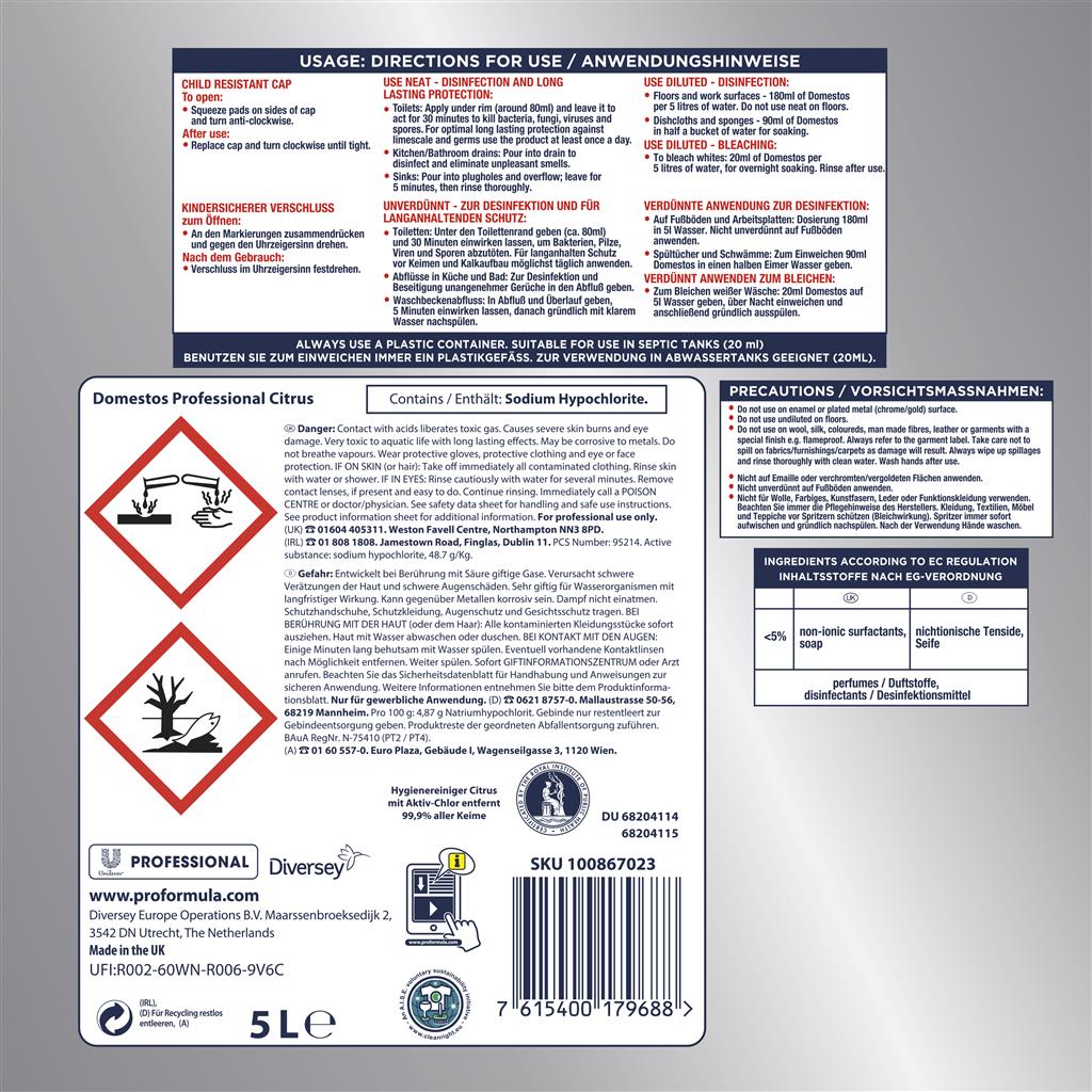 Domestos Professional Original 5L Badreiniger Hygienereiniger