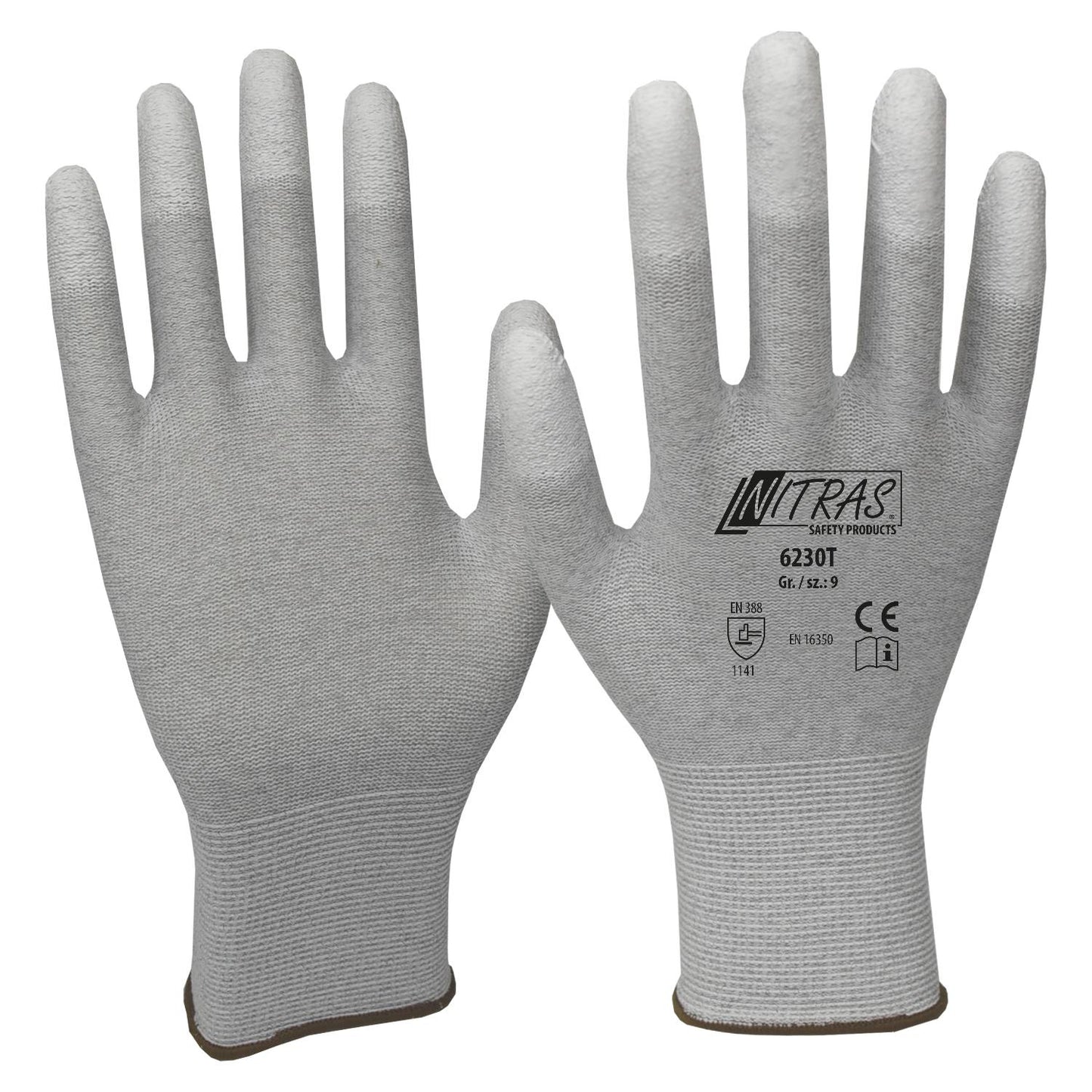 NITRAS Antistatikhandschuhe, Nylon-Carbon-Strick, grau 6230T