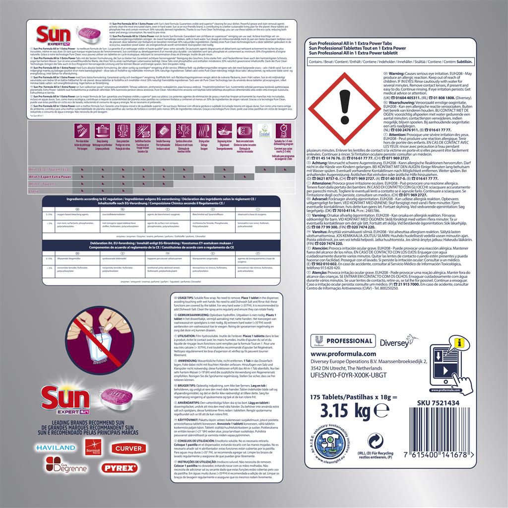 Sun Professional All in 1 Extra Power Tabs 175Stk. Spülmaschinen Taps Geschirrspültabs XXL