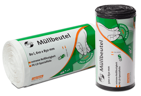 Abfallbeutel 60-80L weiß 12µ First PLUS Deiss 40Stk. LDPE Drahtkorb