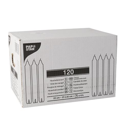 Haushaltskerzen weiss mit Dornloch Ø 2,45 cm · 20 cm 120Stk weiß Papstar