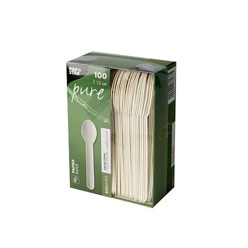 Kaffeelöffel, Papier "pure" 13 cm weiss 100stk Papstar