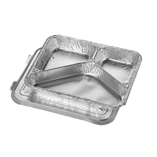 Menüschalen + Deckel, Alu 3-geteilt 760 ml 3 x 17,7 x 22,5 cm 50stk – AS Hygiene
