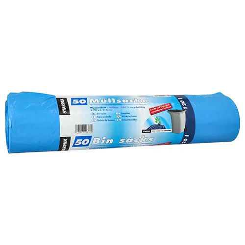 Müllsäcke, 120 Liter, blau, H 110 x B 70 cm, recyclefähig 50Stk