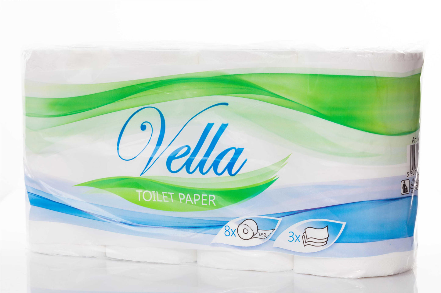 Toilettenpapier 3-lagig hoch weiss 150 Blatt 64 Rollen Zellstoff VELLA