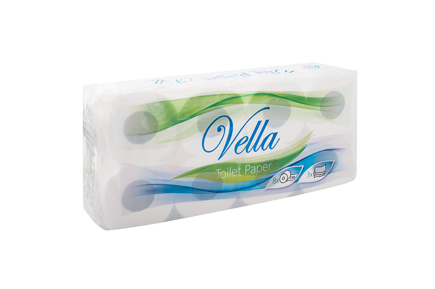 Toilettenpapier 3-lagig hoch weiss 150 Blatt 64 Rollen Zellstoff VELLA