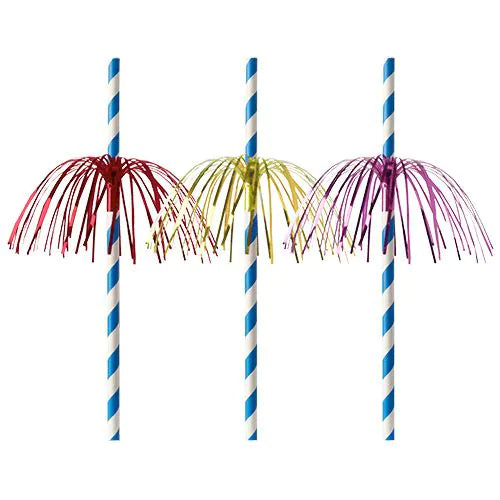 Papierstrohhalme Ø 6 mm · 20 cm blau "Fireworks"50Stk