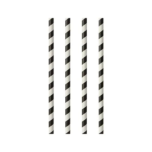 Papierstrohhalme Ø 6 mm · 20 cm schwarz/weiss "Stripes" 100Stk