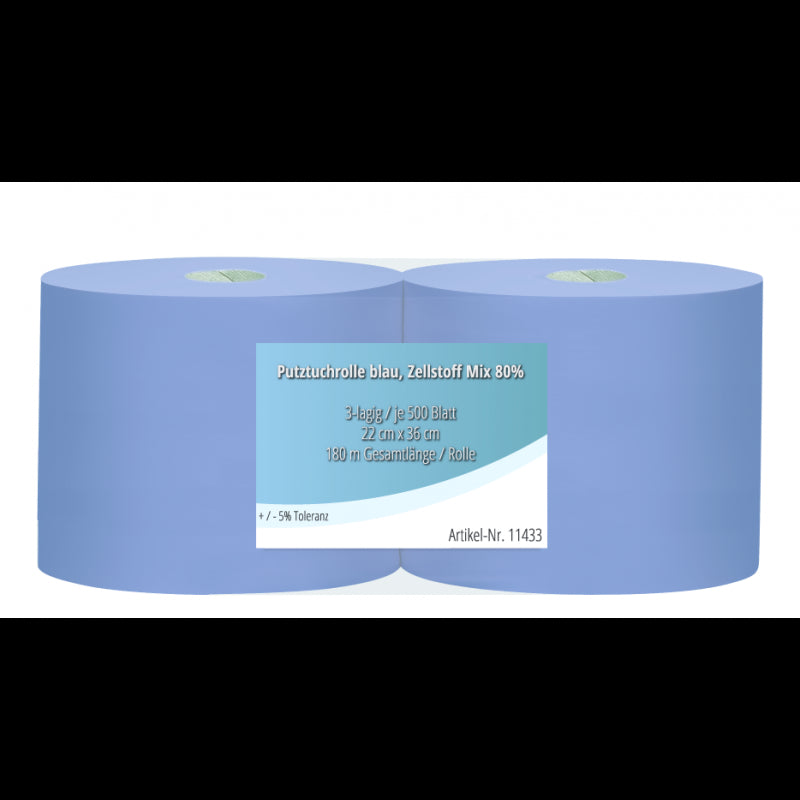 Putztuchrollen Blau 36 x 22 cm 3-lagig, 500 Blatt / Rolle Werkstatt Profi Doppelpack