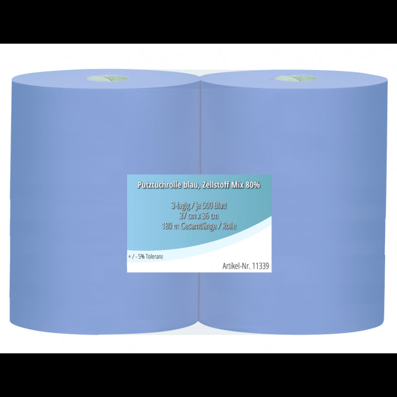 Putztuchrollen Blau 36 x 37 cm 3-lagig, 2x 500 Blatt / Rolle Werkstatt