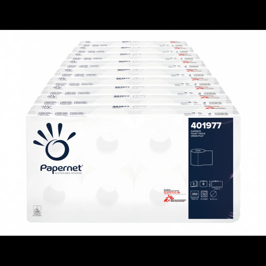 Toilettenpapier Zellstoff 3-lagig / 250 Blatt Papernet 401977 72 Rollen / VE