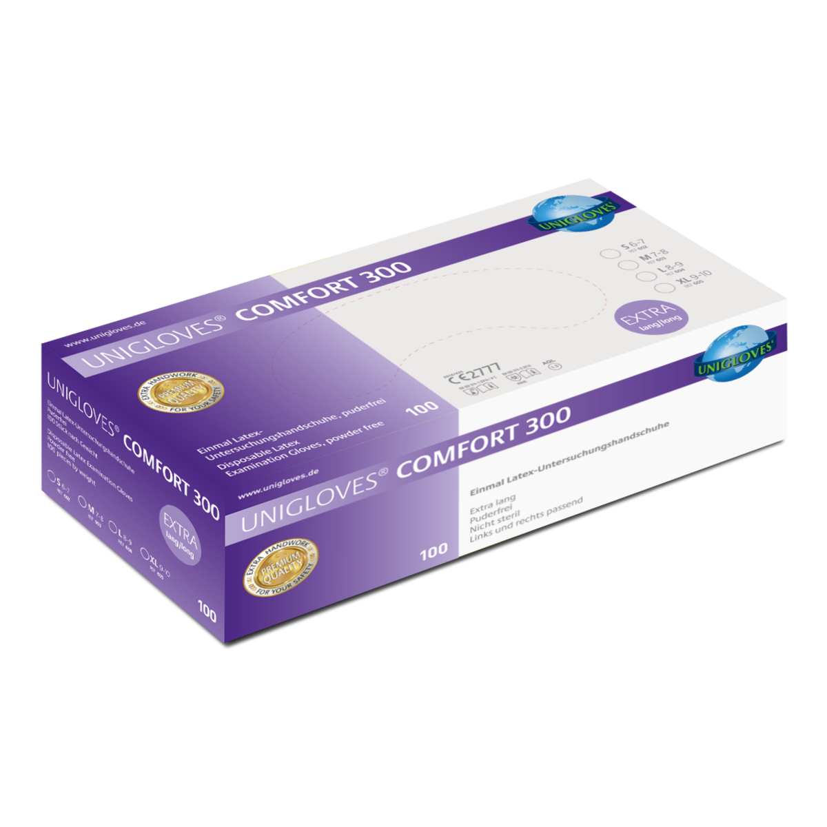 Unigloves COMFORT 300 Latex Einmalhandschuhe Handschuhe S-L Weiß 30cm 100Stk