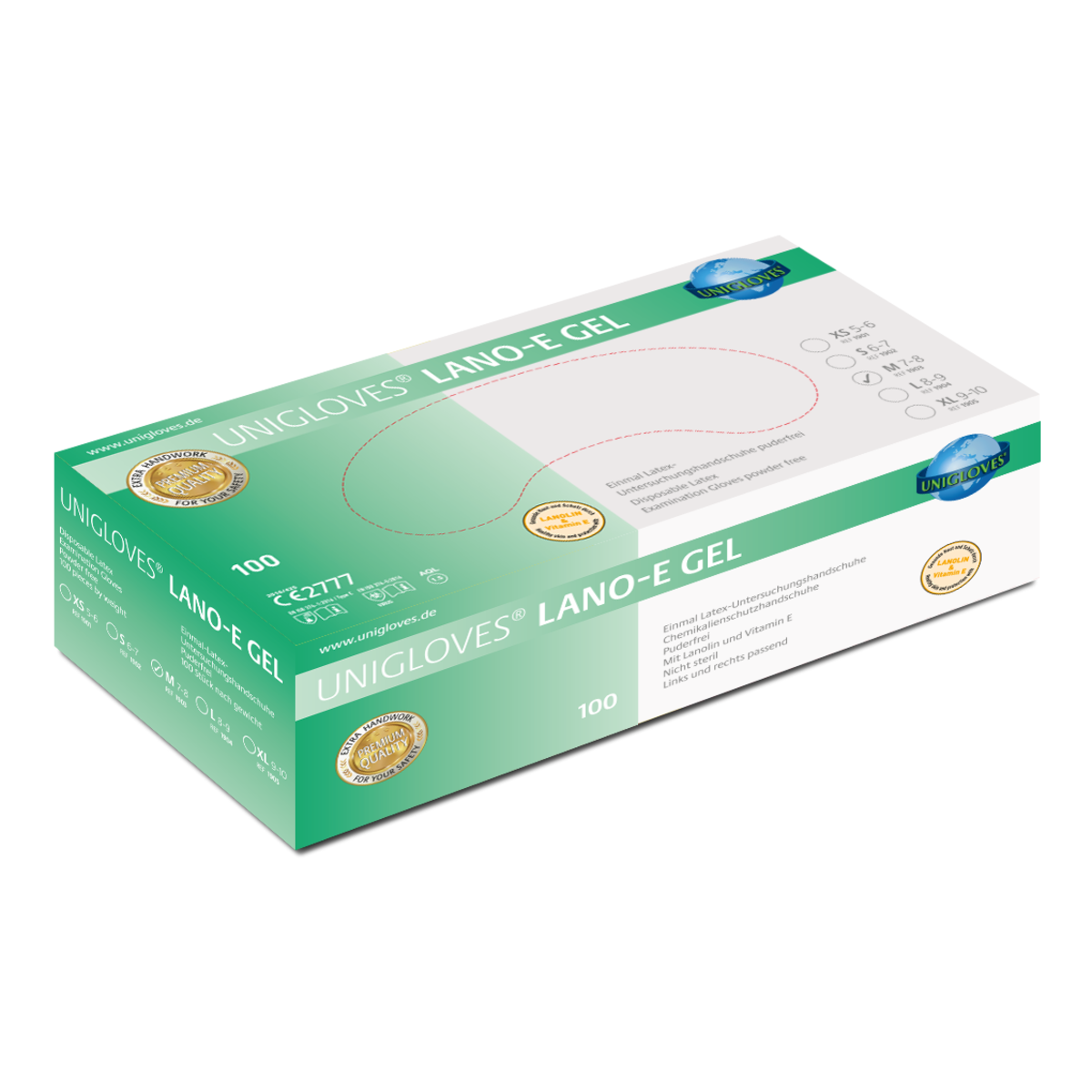 Einmalhandschuhe Unigloves LANO-E-GEL Latex weiß Einweghandschuh puderfrei 100Stk