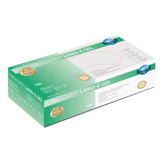 Einmalhandschuhe Unigloves LANO-E-GEL Latex weiß Einweghandschuh puderfrei 100Stk
