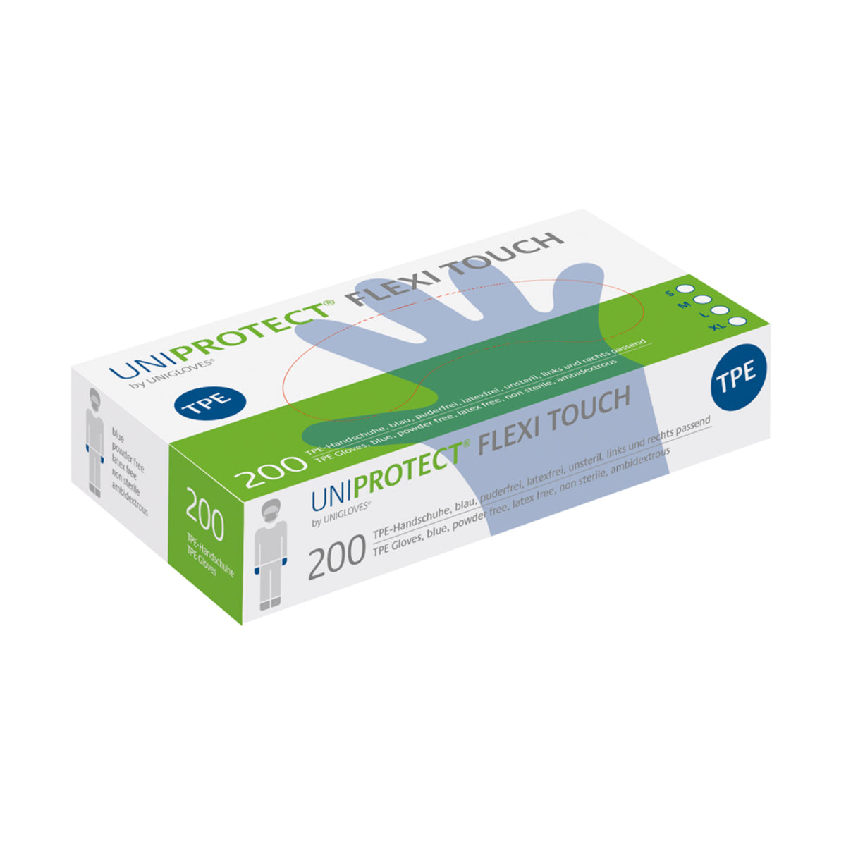 UNIGLOVES UNIPROTECT FLEXI TOUCH TPE HANDSCHUH BLAU 200 Stk