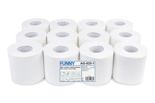 Funny Jumbo-Toilettenpapier MINI, 2-lagig, Ø 15,2 cm, Zellstoff, 12 Rollen, - Centerfeed -