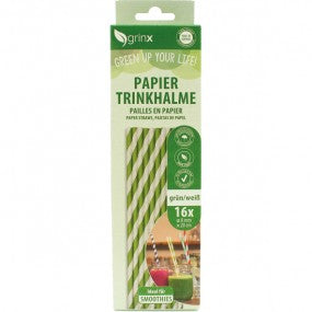 Trinkhalme Papier 16er 8mmx20cm grün weiß