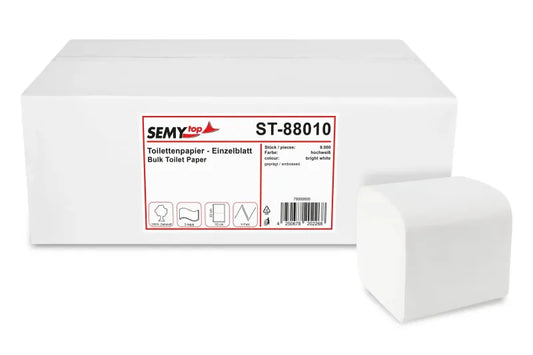 SemyTop Toilettenpapier Einzelblatt, 2-lagig, 10 x 22 cm, hochweiß, 9.000 Blatt