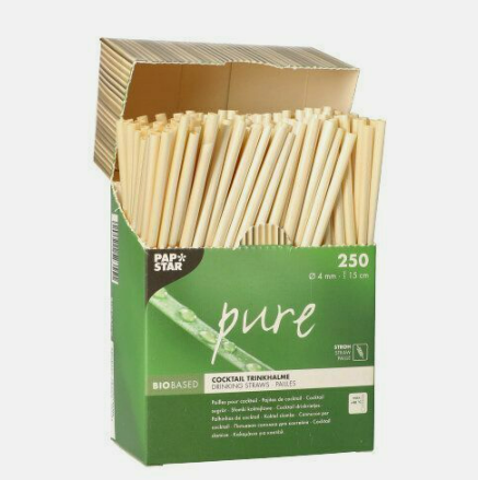 Bio-Strohhalme aus Stroh "pure" Ø 4 mm · 15 cm Papstar Öko 250stk Trinkhalm