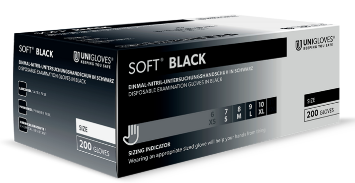 Einmalhandschuhe Soft Nitril Black S-L Puderfrei Schwarz Einweg 200 Stk. Unigloves