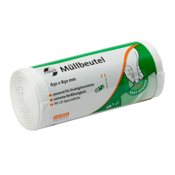 Abfallbeutel 60-80L weiß 12µ First PLUS Deiss 40Stk. LDPE Drahtkorb