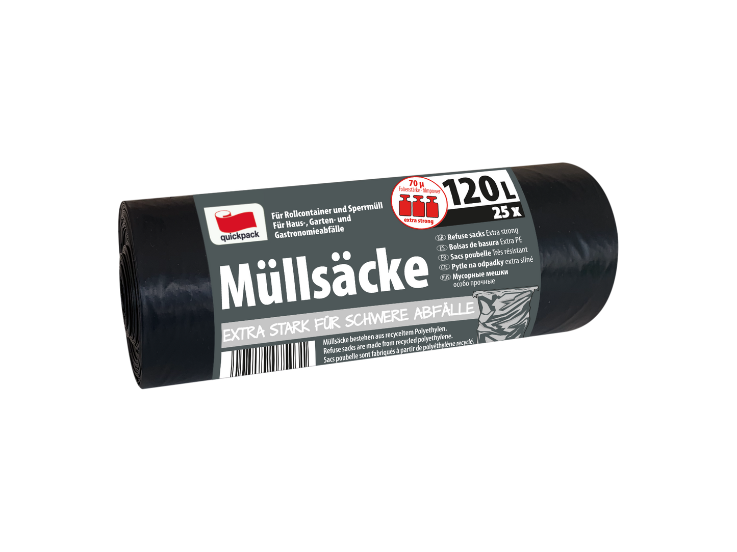Müllsäcke 120L grau/schwarz 40 µm | 70 x 110 cm