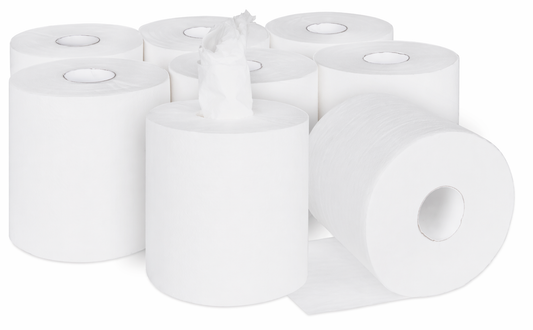 6 x Handtuchrollen Weiß 2 lagig Innenabrollung Putzpapierrollen Handtuchpapier 458Blatt