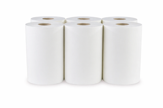 6 x Handtuchrollen Weiß 2 lagig Autocut Außenabrollung Handtuchpapier 100 m