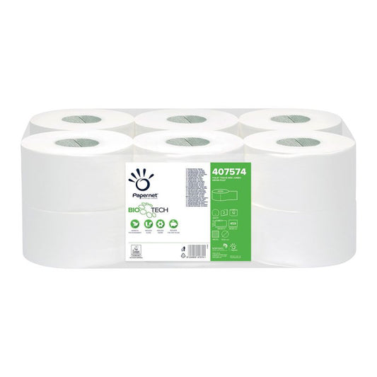 Papernet Bio Tech Toilettenpapier, Jumbo Mini, 2-lagig, Zellstoff Camping 407574
