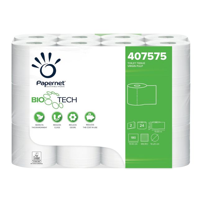 Papernet Bio Tech Toilettenpapier, Jumbo Mini, 2-lagig, Zellstoff Camping 407575