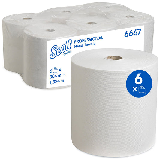 Scott® gerollte Papierhandtücher 6667 6 x 304 m Papierhandtuchrollen- Weiß, 1-lagig