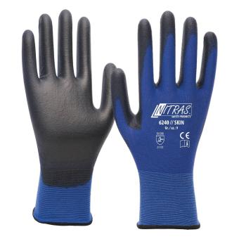 NITRAS SKIN, Nylonhandschuhe, blau, PU-Beschichtung, schwarz, 1 Paar